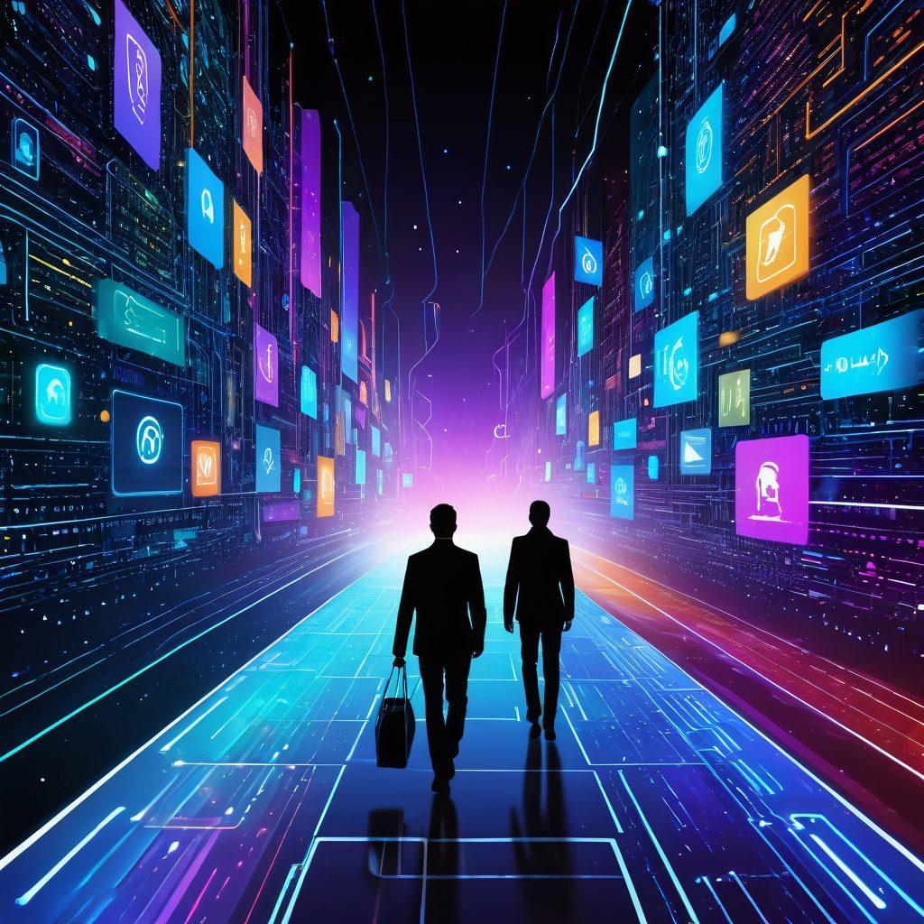 An expansive digital landscape filled with various icons representing search engines and online tools, all interconnected by shimmering pathways. A sense of endless possibilities is highlighted by a backdrop of a bright, dynamic matrix. A person at a computer is at the center, confidently navigating the web of tools available at no cost. super-realistic. vibrant colors. futuristic style.